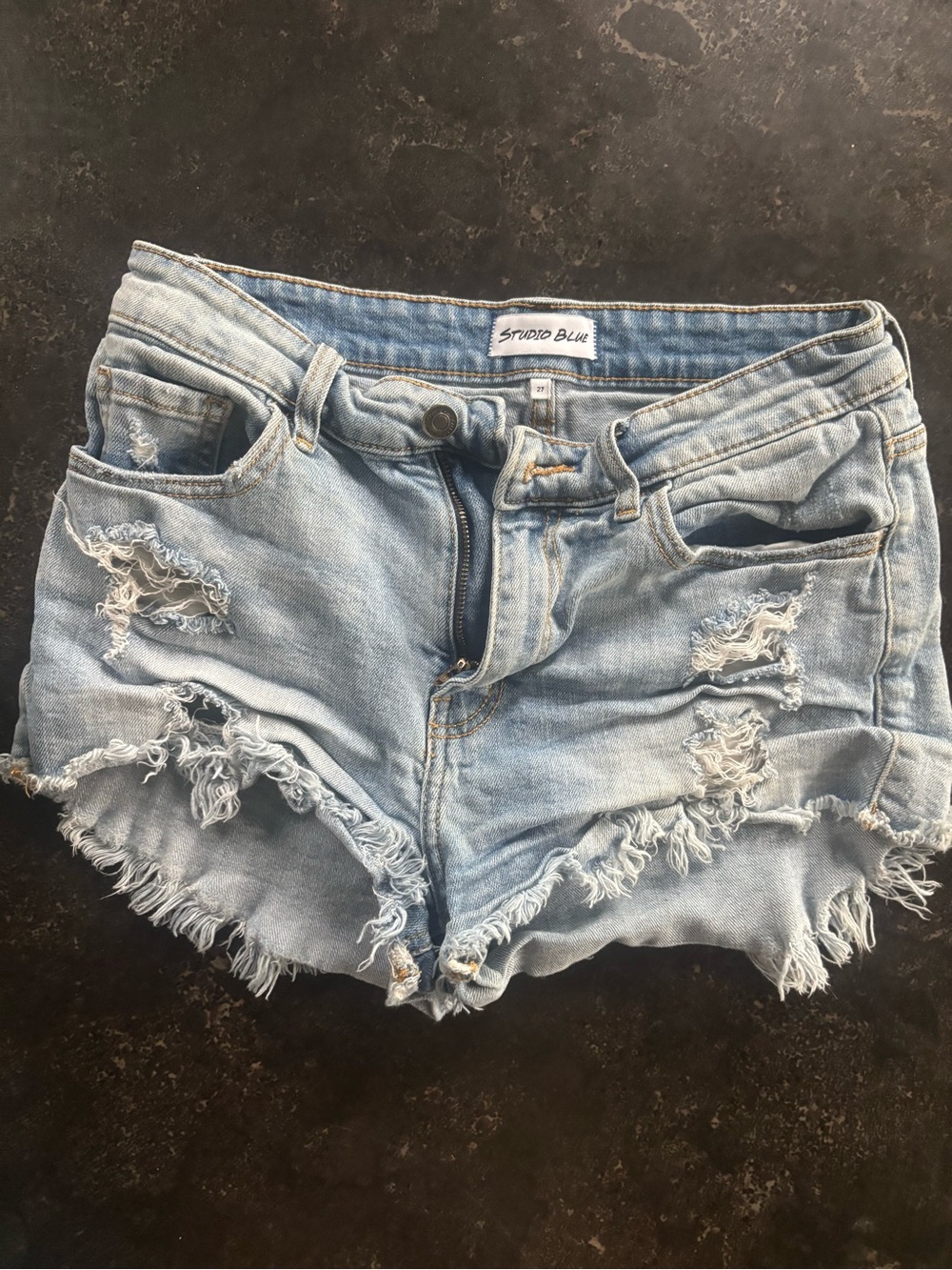 Studio Light Wash Distressed Denim Cutoff Shorts